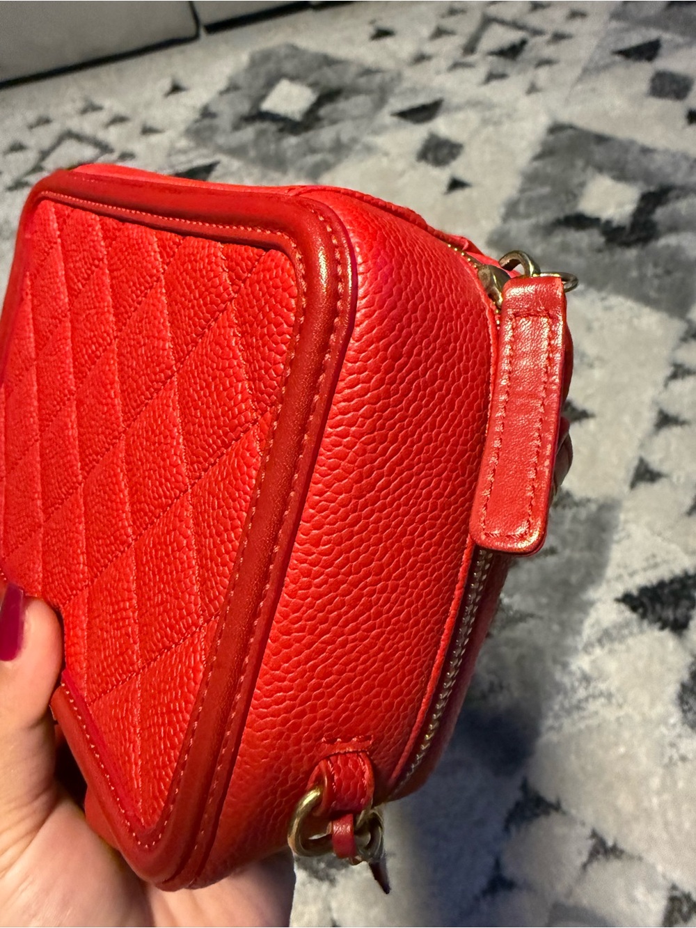 CHANEL Red Quilted Vanity Crossbody with Top Handle - Picture 12 of 14